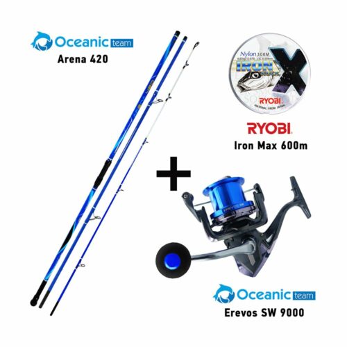 Combo Surf Casting Oceanic Team Arena 420 + Oceanic Team Erevos SW 9000 + Ryobi Iron Max 600m