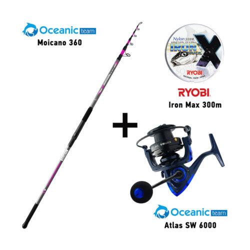 Combo Surf Casting Oceanic Team Moicano 360 + Oceanic Team Atlas SW 6000 + Ryobi Iron Max 300m