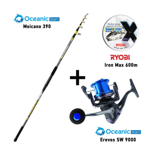 Combo Surf Casting Oceanic Team Moicano 390 + Oceanic Team Erevos SW 9000 + Ryobi Iron Max 300m