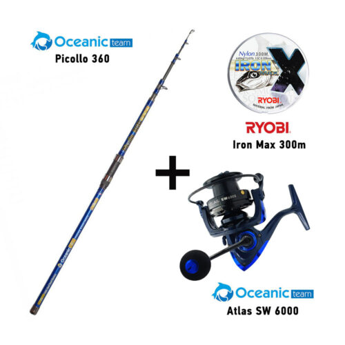 Combo Surf Casting Oceanic Team Picollo 360 + Oceanic Team Atlas SW 6000 + Ryobi Iron Max 300m