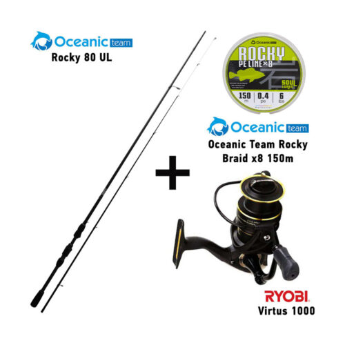 Combo LRF Oceanic Team Rocky 80UL + Ryobi Virtus 1000 + Oceanic Team Rocky Braid x8 150m