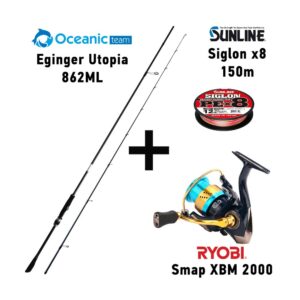 Combo Eging Oceanic Team Eginger Utopia 862ML + Ryobi Smap XBM + Sunline Siglon Braided Fishing Line x8 150m Multicolor