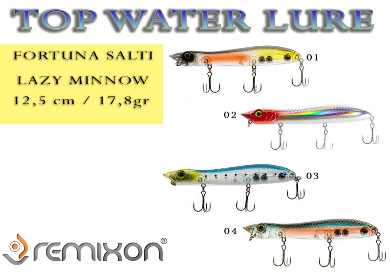 Remixon Fortuna Salti LAZY MINNOW Top Water Lure 12,5cm / 17,8gr 5 Remixon Fortuna Salti LAZY MINNOW Top Water Lure 12,5cm / 17,8gr