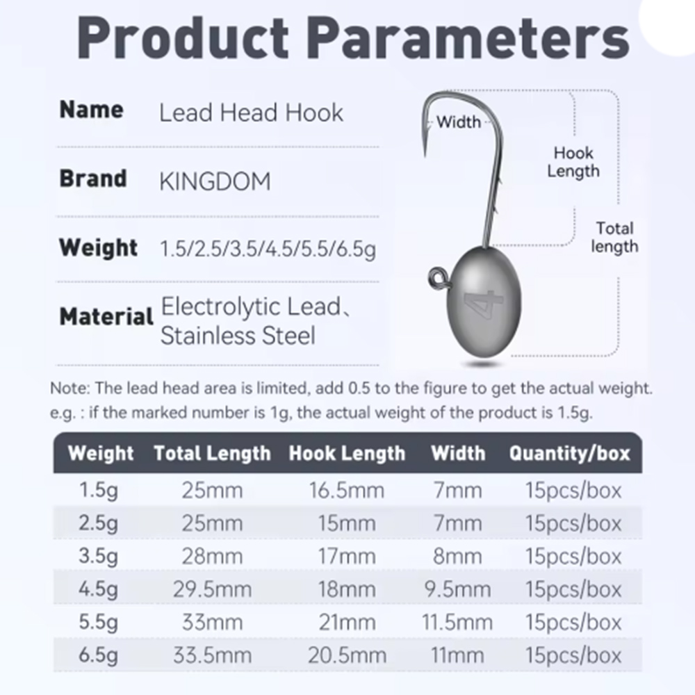 Kingdom Lead Head Hook Set 1.5g / 2.5g / 3.5g / 4.5g / 5.5g / 6.5g 6 Kingdom Lead Head Hook Set 1.5g / 2.5g / 3.5g / 4.5g / 5.5g / 6.5g - Image 2